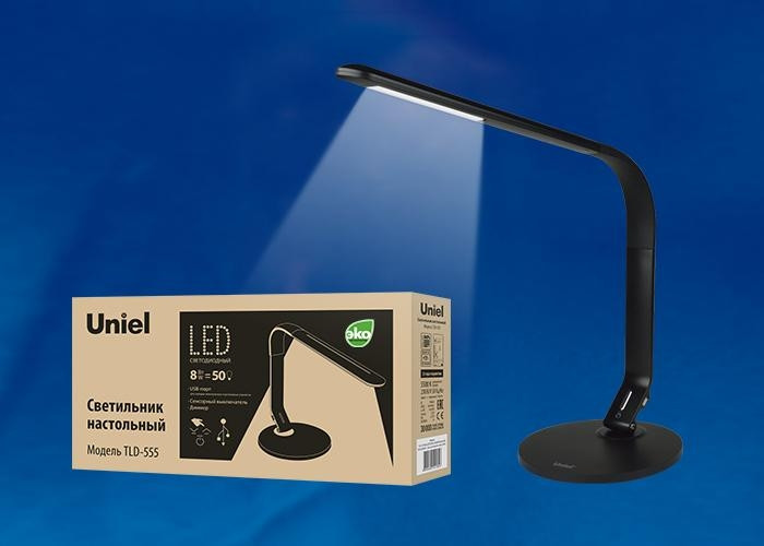 Сенсорная настольная лампа с USB и диммером Uniel TLD-555 Black/LED/500Lm/5500K/Dimmer/USB (UL-00003648), цвет черный TLD-555 Black/LED/500Lm/5500K/Dimmer/USB - фото 2