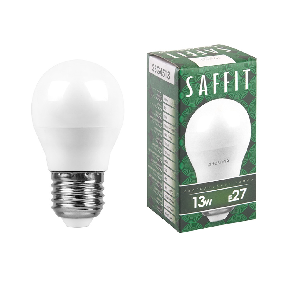 Набор для Goods : светодиодные лампы Saffit, 13W 230V E27 6400K G45, SBG4513-5, 10шт ( код 600005772319 ) ( арт 315767 ) - фото 3