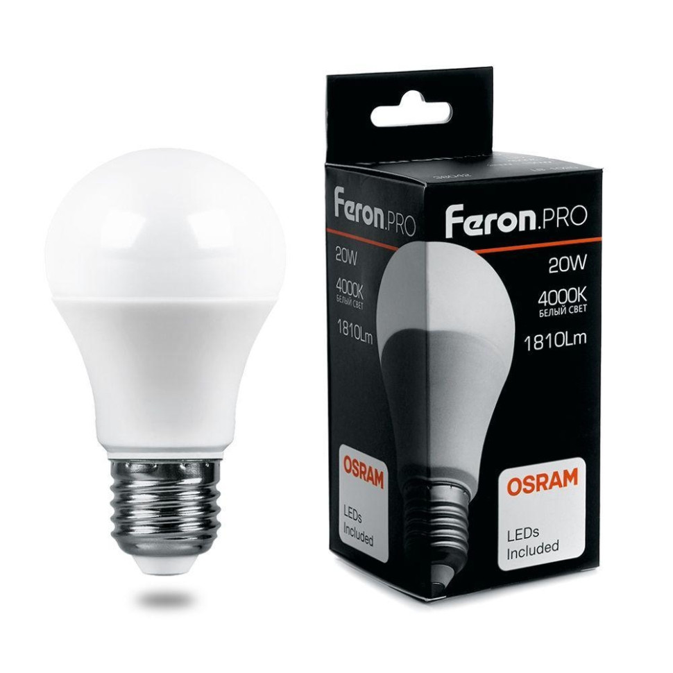 Лампа светодиодная Feron.PRO LB-1020 Шар E27 20W 4000K 38042 алюминиевый профиль feron
