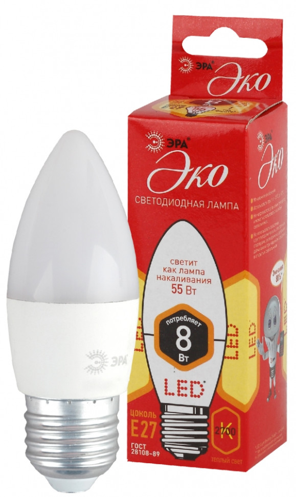 Светодиодная лампа E27 8W 2700К (теплый) Эра ECO LED B35-8W-827-E27 (Б0030020) - фото 2