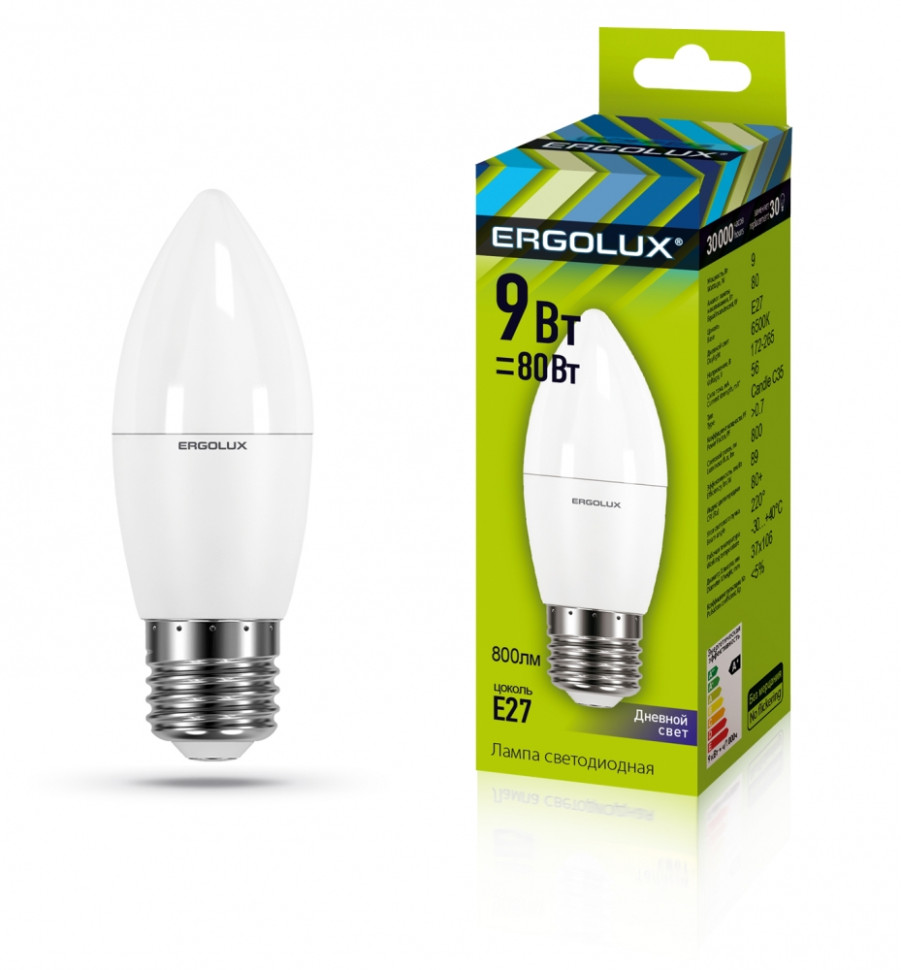 Светодиодная лампа E27 9W 6500K (холодный) Ergolux LED-C35-9W-E27-6K (13172) паровой электрический утюг ergolux