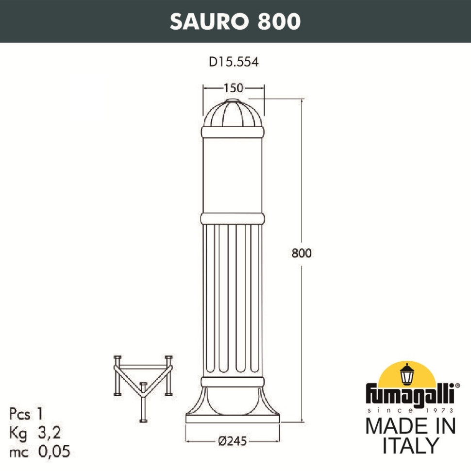 Садовый светильник-столб Fumagalli SAURO 800  D15.554.000.BXF1R.FC1, цвет античная бронза - фото 2