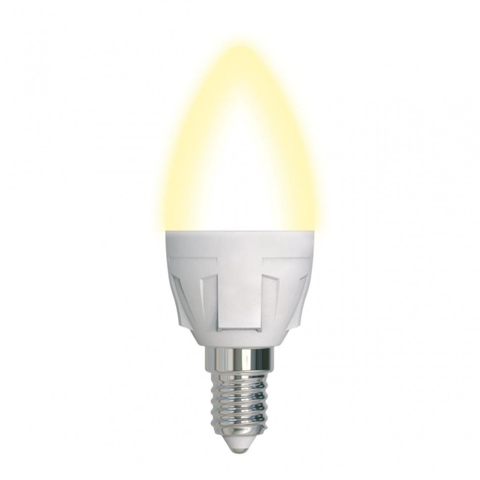 Диммируемая светодиодная лампа E14 7W 3000K (теплый) Uniel LED-C37 7W-3000K-E14-FR-DIM PLP01WH (UL-00004296), цвет серый LED-C37 7W/3000K/E14/FR/DIM PLP01WH картон - фото 1