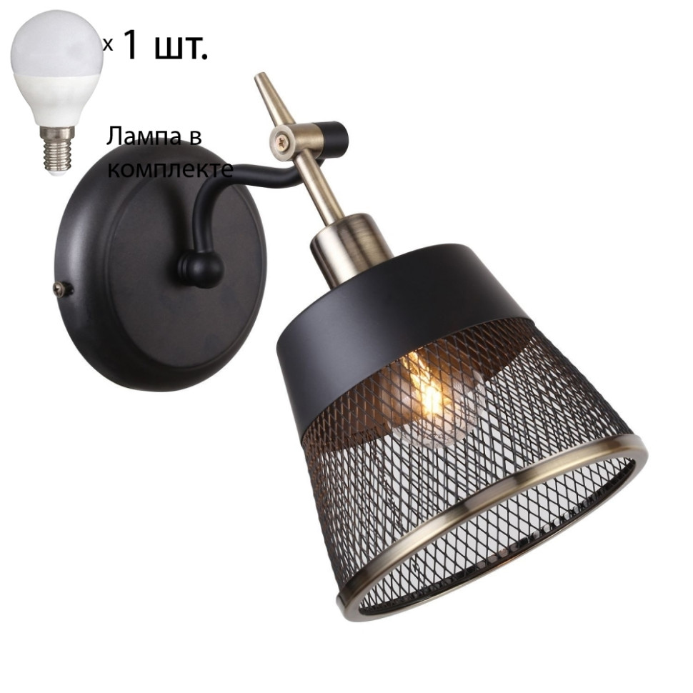 Бра с лампочкой F-Promo Eget 2197-1W+Lamps E14 P45, цвет черный и латунь 2197-1W+Lamps E14 P45 - фото 1