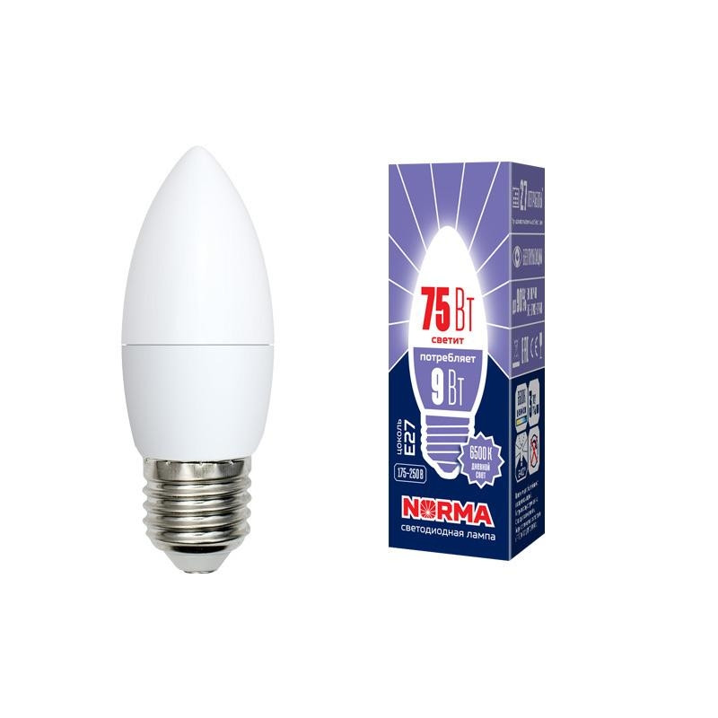 Светодиодная лампа E27 9W 6500K (холодный) Norma Volpe LED-C37-9W/DW/E27/FR/NR (UL-00003805) LED-C37-9W/DW/E27/FR/NR картон - фото 2