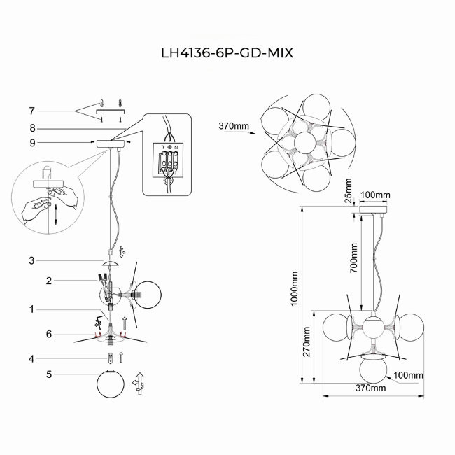 Подвесной светильник Lumien Hall Ilmari LH4136/6P-GD-MIX, цвет золото - фото 4