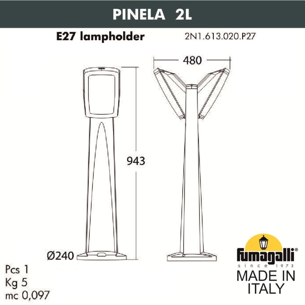 Садовый светильник-столб Fumagalli PINELA 2L 2N1.613.020.WYF1R, цвет белый - фото 2