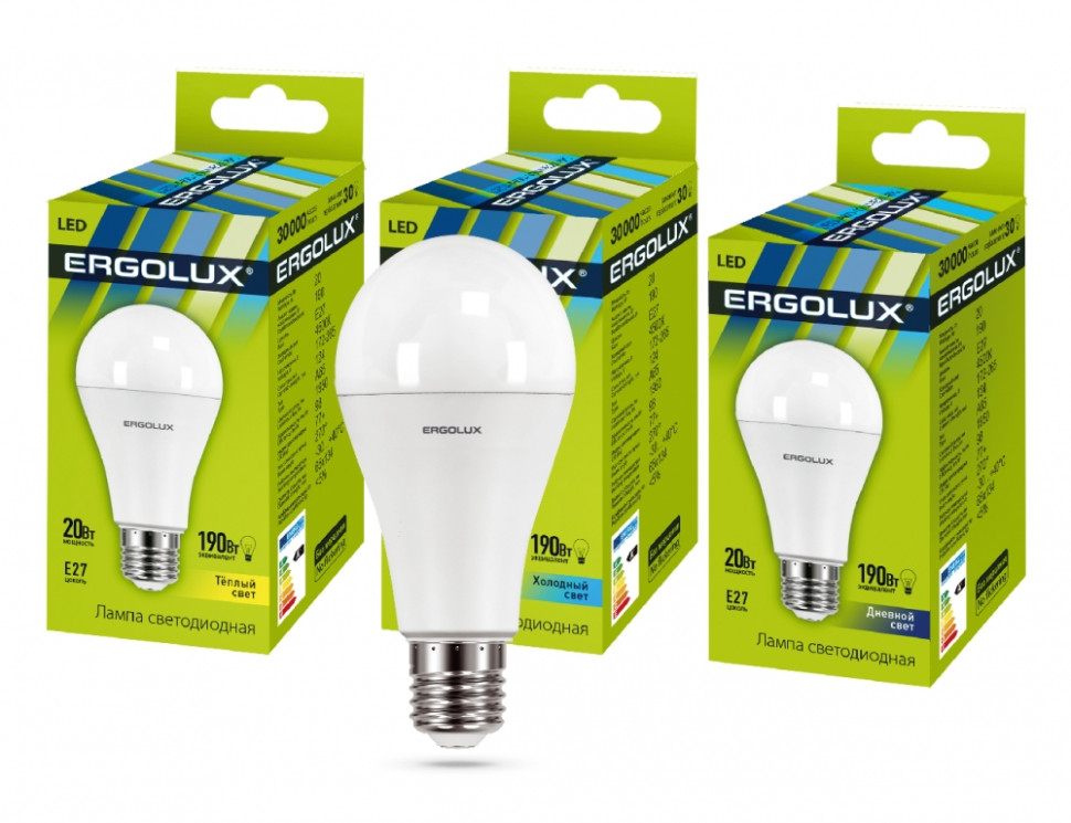 Светодиодная лампа E27 20W 6500K A65 Ergolux LED-A65-20W-E27-6K 13184 паровой электрический утюг ergolux