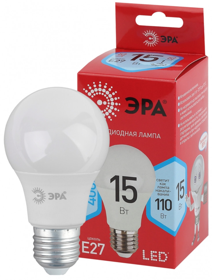 Светодиодная лампа Е27 15W 4000К (белый) Эра LED A60-15W-840-E27 R (Б0046356) - фото 1