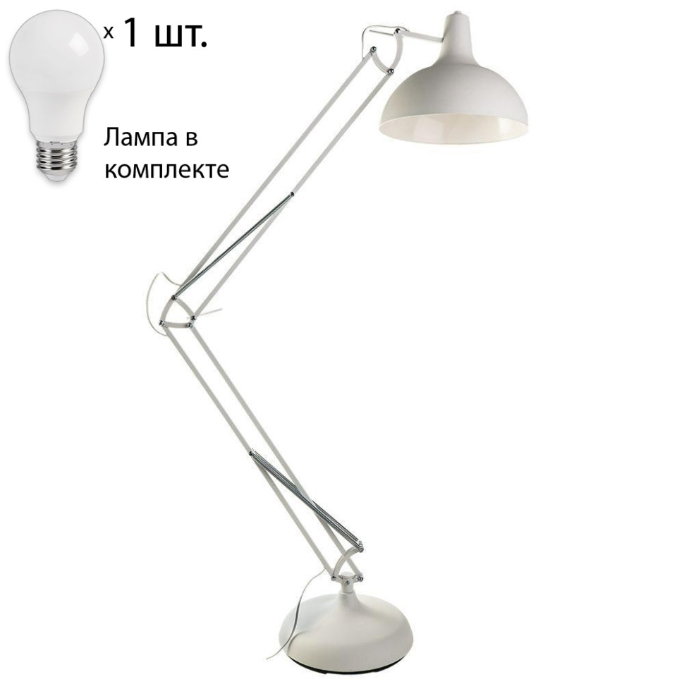 Торшер с лампочкой Arte Lamp Goliath A2487PN-1WH+Lamps, цвет белый