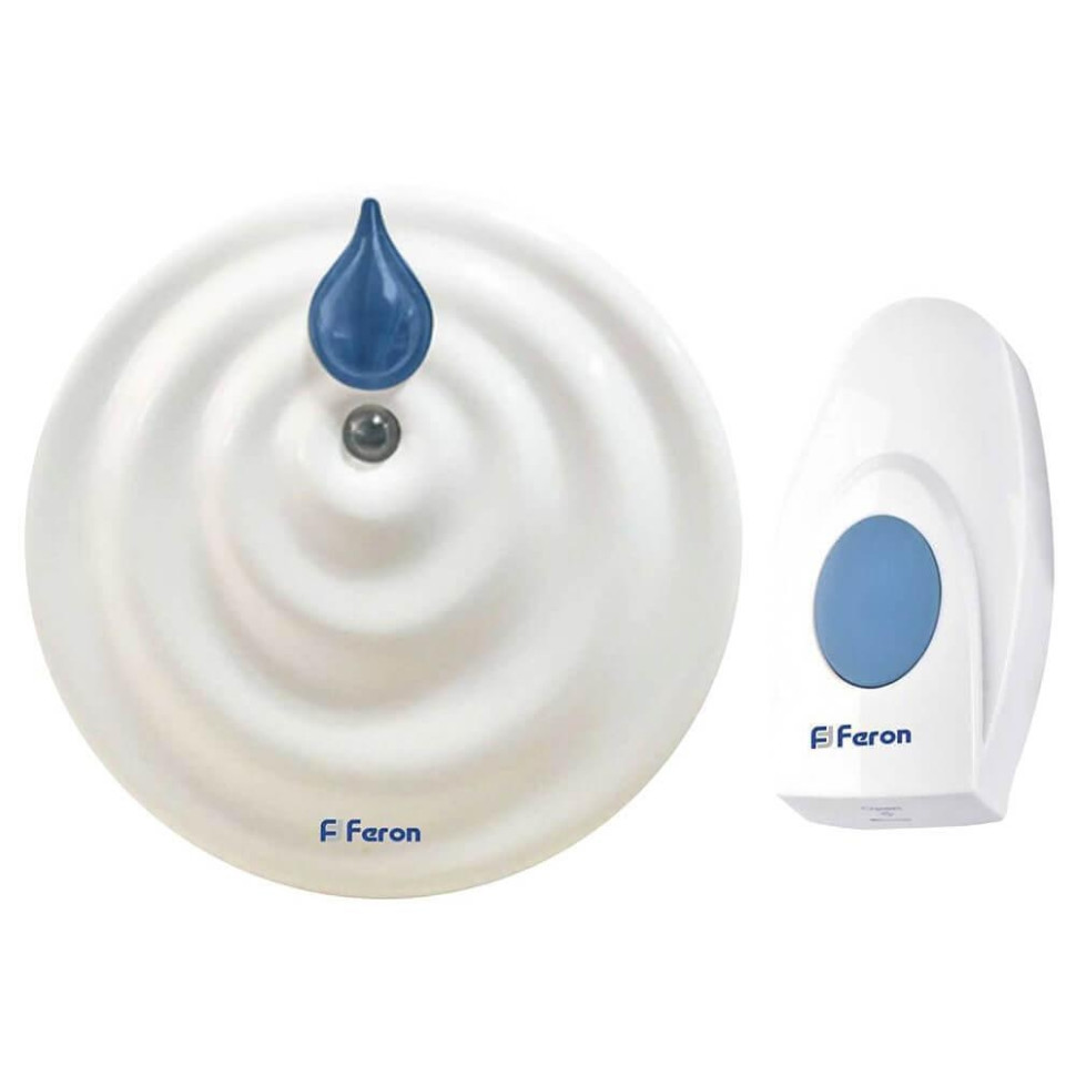 Звонок дверной беспроводной Feron E-374 Электрический 36 мелодии белый синий с питанием от батареек 23687 жен сорочка арт 19 0023 темно синий р 54