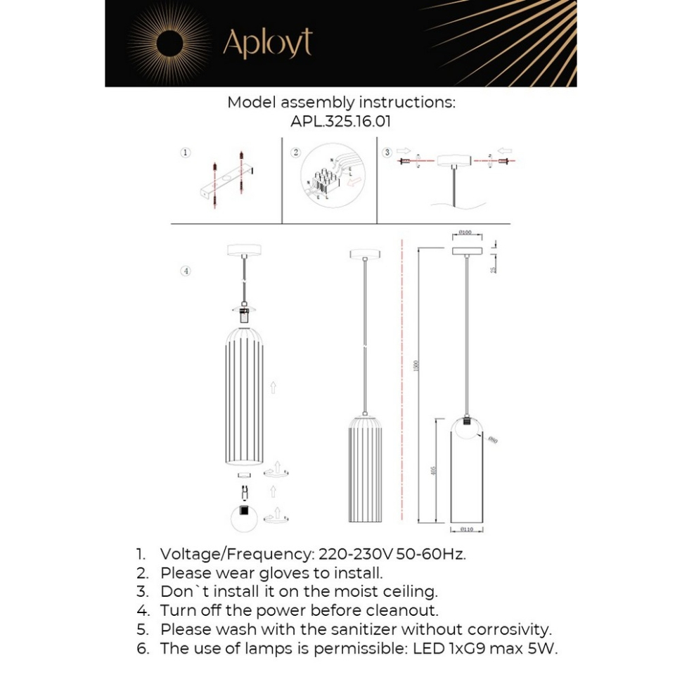 Светильник подвесной Aployt Arian APL.325.16.01, цвет черный - фото 2