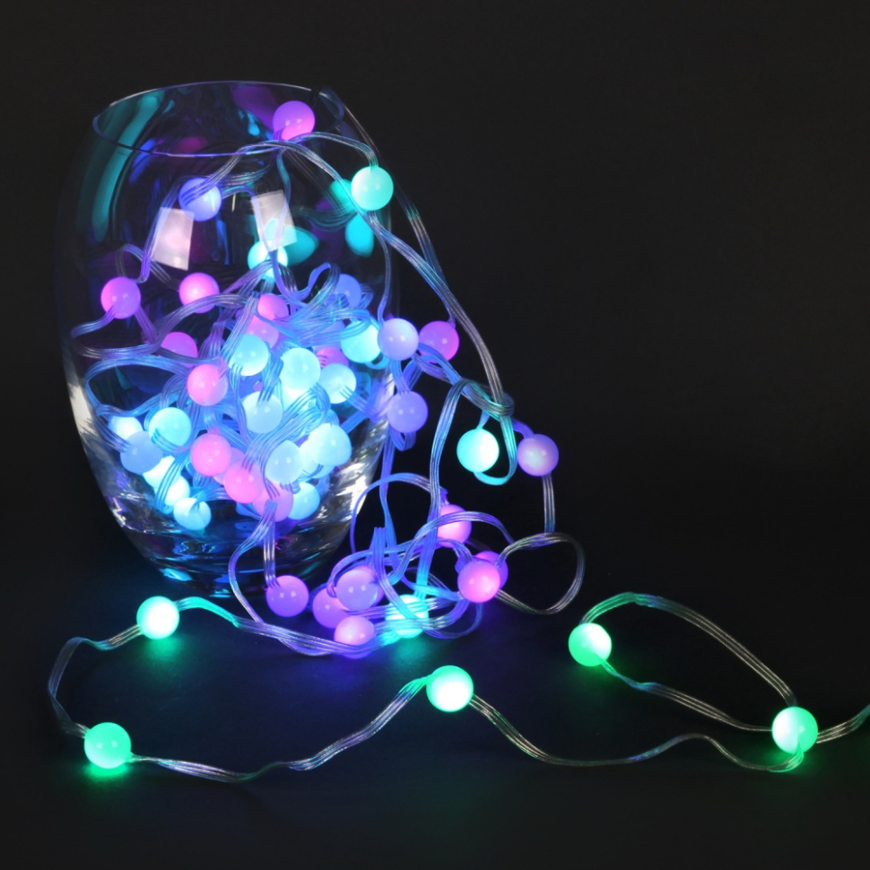 15м. Гирлянда RGB, 100LED, насадки 