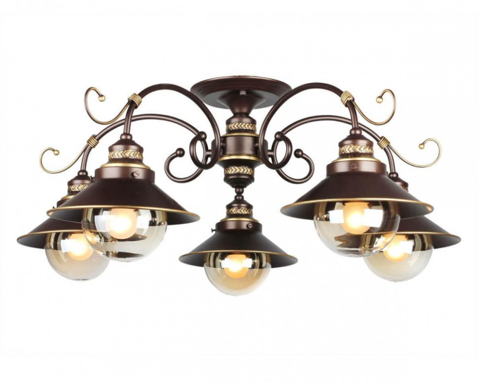 Люстра потолочная со светодиодными лампочками E27, комплект от Lustrof. №46754-657110, цвет коричневый - фото 1