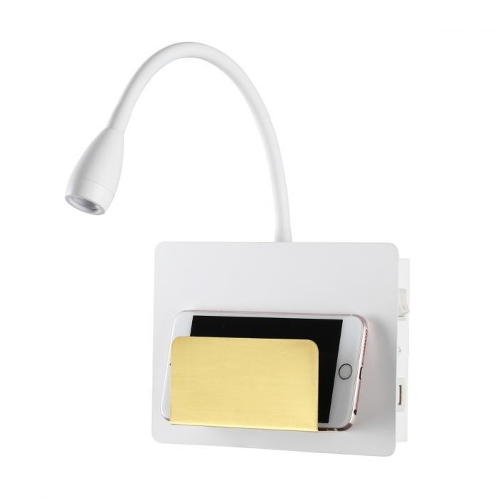 Спот с полочкой и USB Odeon Light Sonia 4243/3WL, цвет белый, античная бронза 4243/3WL - фото 1