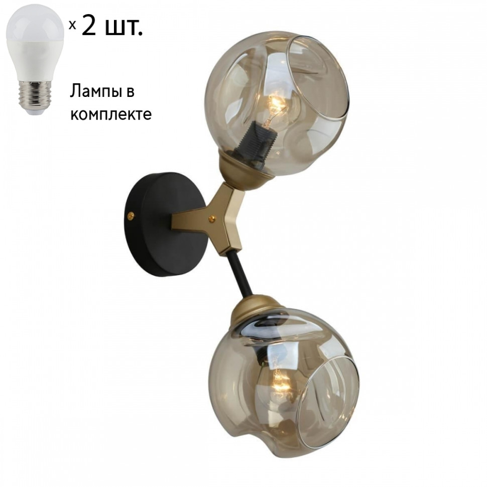 Бра с лампочками Omnilux OML-93601-02+Lamps, цвет матовый черный OML-93601-02+Lamps - фото 1
