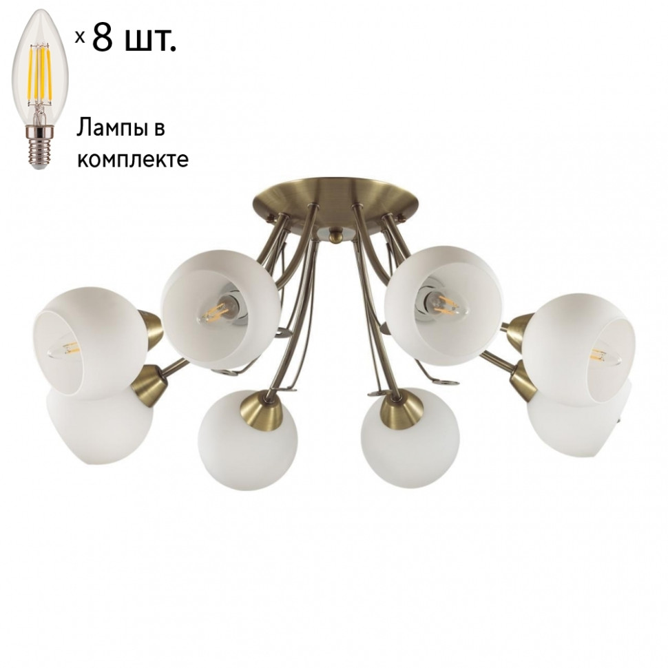 Потолочная люстра Lumion Tula с лампочками 5265/8C+Lamps E14 Свеча, цвет античная латунь 5265/8C+Lamps E14 Свеча - фото 1