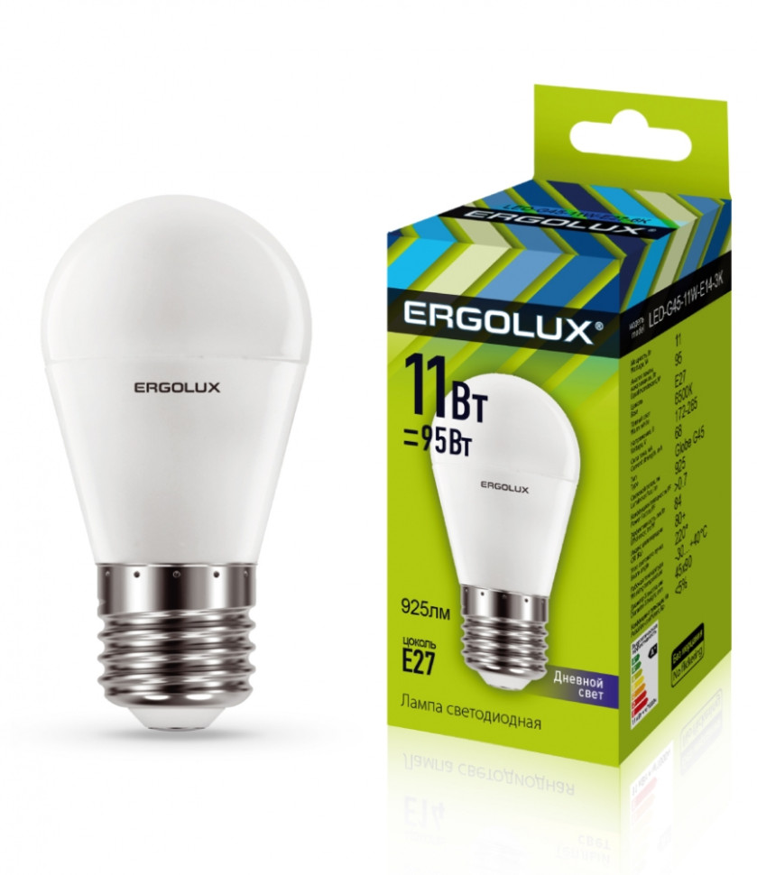 Светодиодная лампа E27 11W 6500К (холодный) Ergolux LED-G45-11W-E27-6K (13632) паровой электрический утюг ergolux