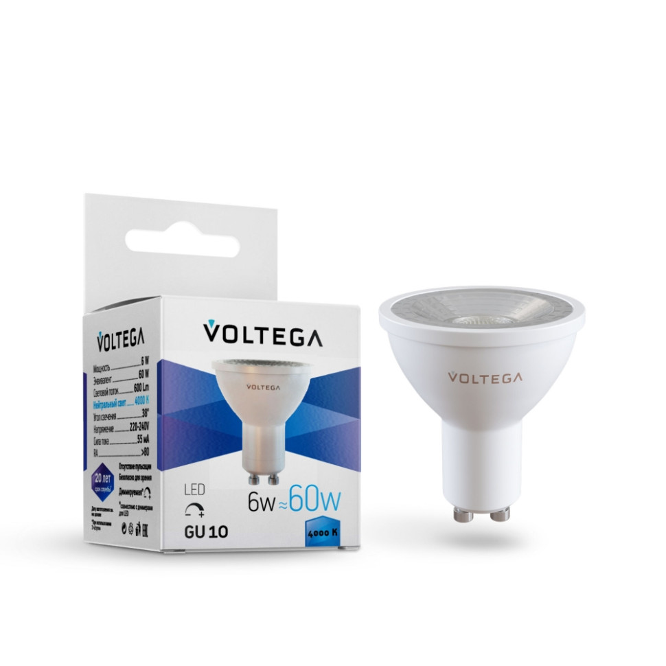 Светодиодная лампа GU10 6W 4000К (белый) Simple Voltega 7109 резинка вязаная 40 мм 25 ± 2 м белый