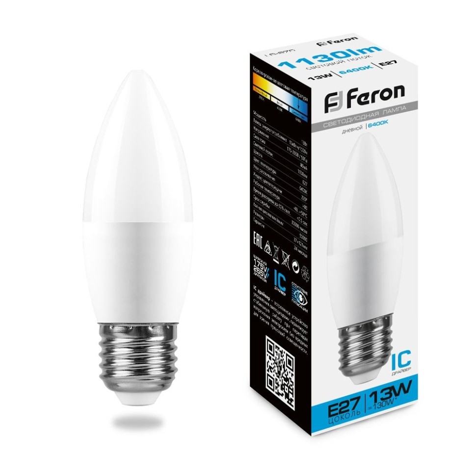 Набор для Goods : светодиодные лампы FERON LB-970 38112 (13W) 230V E27 6400K С37 упаковка 10 шт. ( код 600005881684 ) ( арт 300249 ) - фото 3