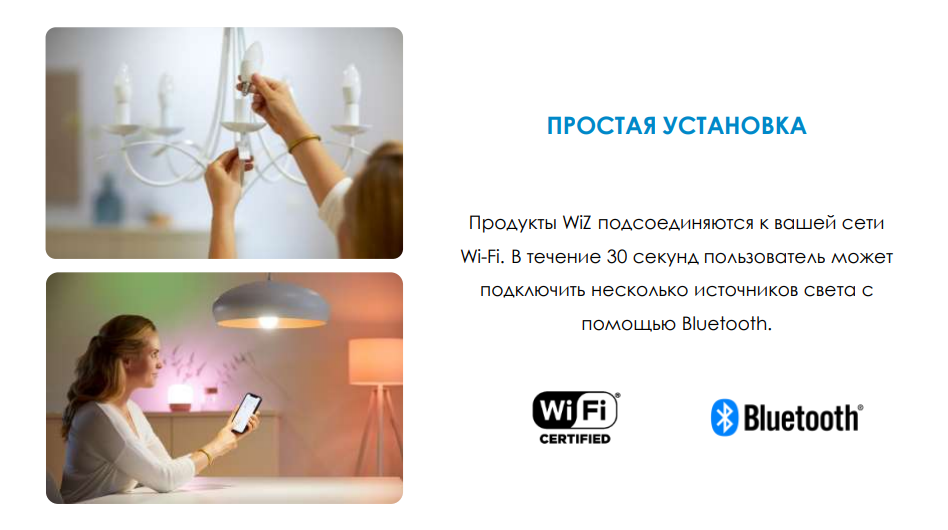 Светодиодная диммируемая лампа с управлением по Wi-Fi и Bluetooth E27 8W 2700-6500К Wiz Philips (929002383502) - фото 2