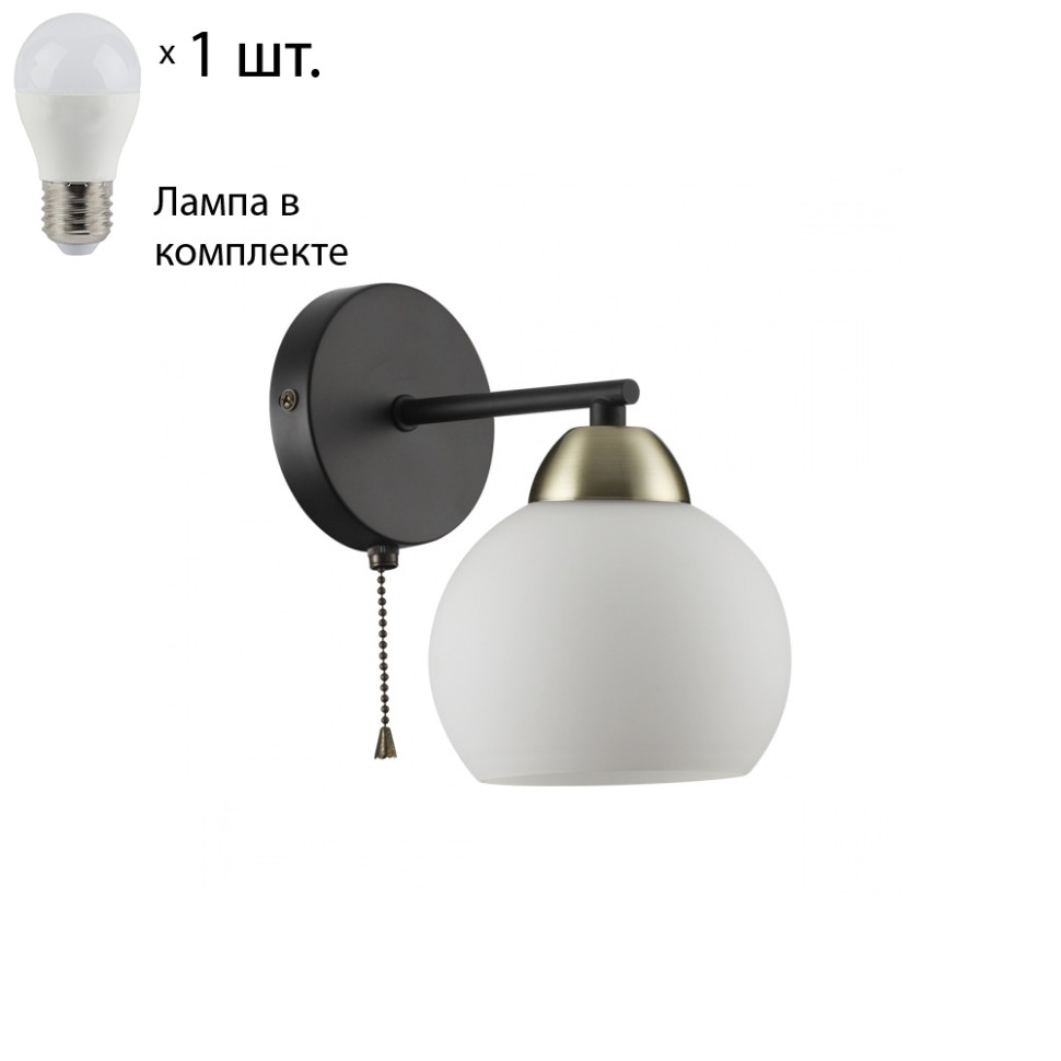 Бра с лампочкой Lumion Rowan 4595/1W+Lamps E27 P45, цвет черный 4595/1W+Lamps E27 P45 - фото 1