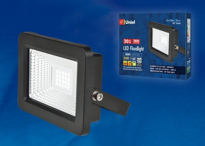 Прожектор светодиодный Uniel  20W-4000K UL-00005151, цвет черный ULF-F19-20W/4000K IP65 175-250В BLACK - фото 1