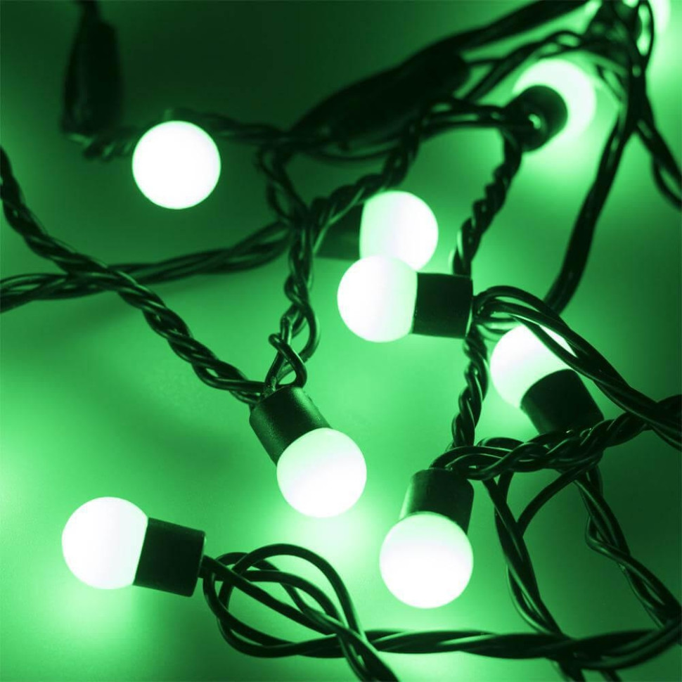 10м. Уличная гирлянда шарики зеленый свет Ardecoled 230V ARD-Ball-Classic-D17.5-10000-Black-100Led Green (25581), цвет чёрный - фото 1