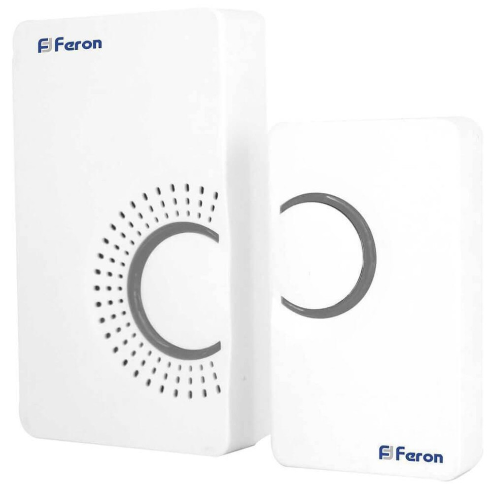Звонок дверной беспроводной Feron E-373 Электрический 36 мелодий белый серый с питанием от батареек 23686 звонок feron 23686