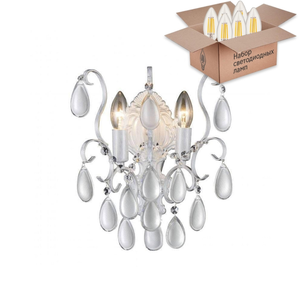 Бра Crystal Lux с лампочками Sevilia AP2 Silver+Lamps E14 Свеча, цвет серебро Sevilia AP2 Silver+Lamps E14 Свеча - фото 1