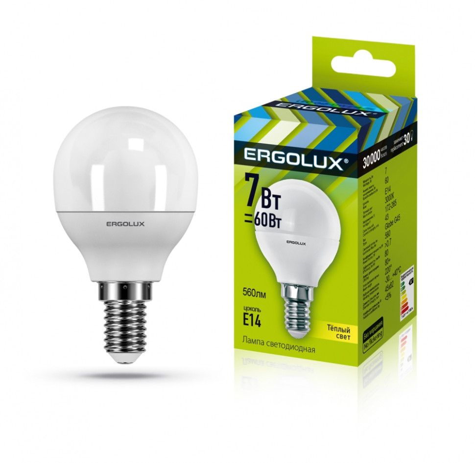 Светодиодная лампа E14 7W 3000K (теплый) Ergolux LED-G45-7W-E14-3K (12142) паровой электрический утюг ergolux