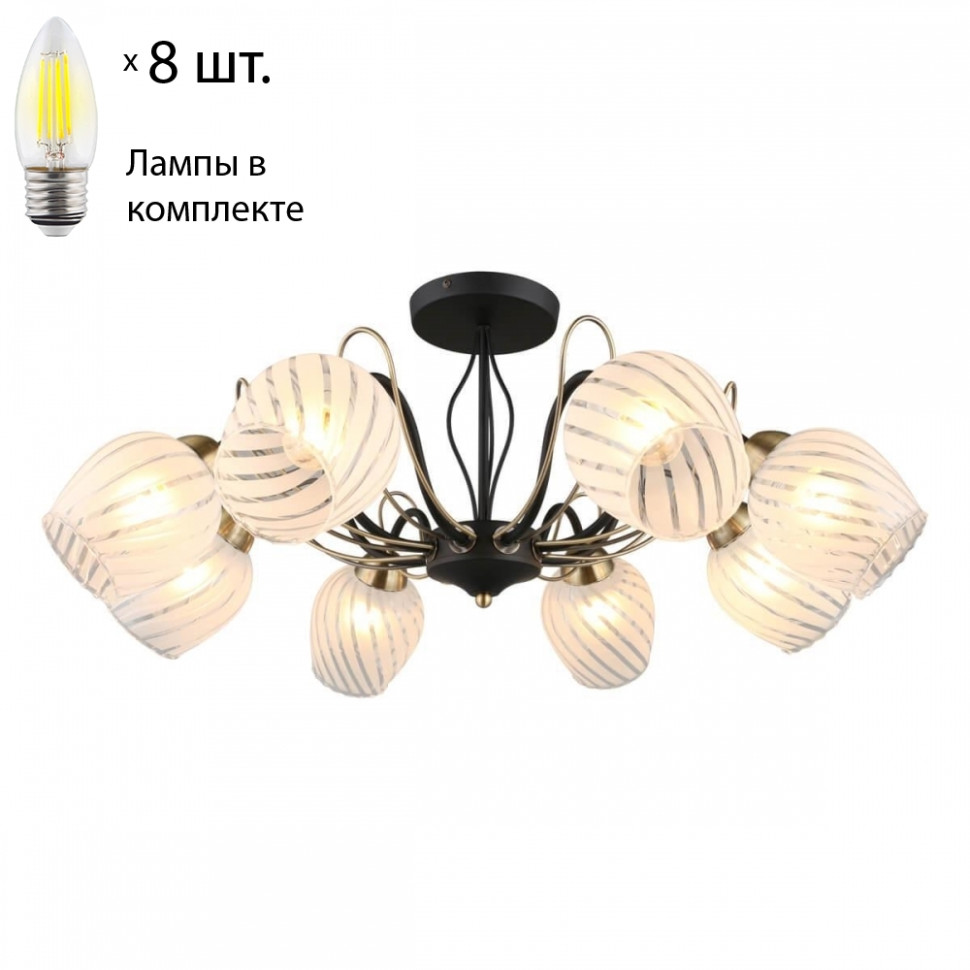 Люстра потолочная с лампочками Omnilux OML-65507-08+Lamps, цвет матовый черный OML-65507-08+Lamps - фото 1