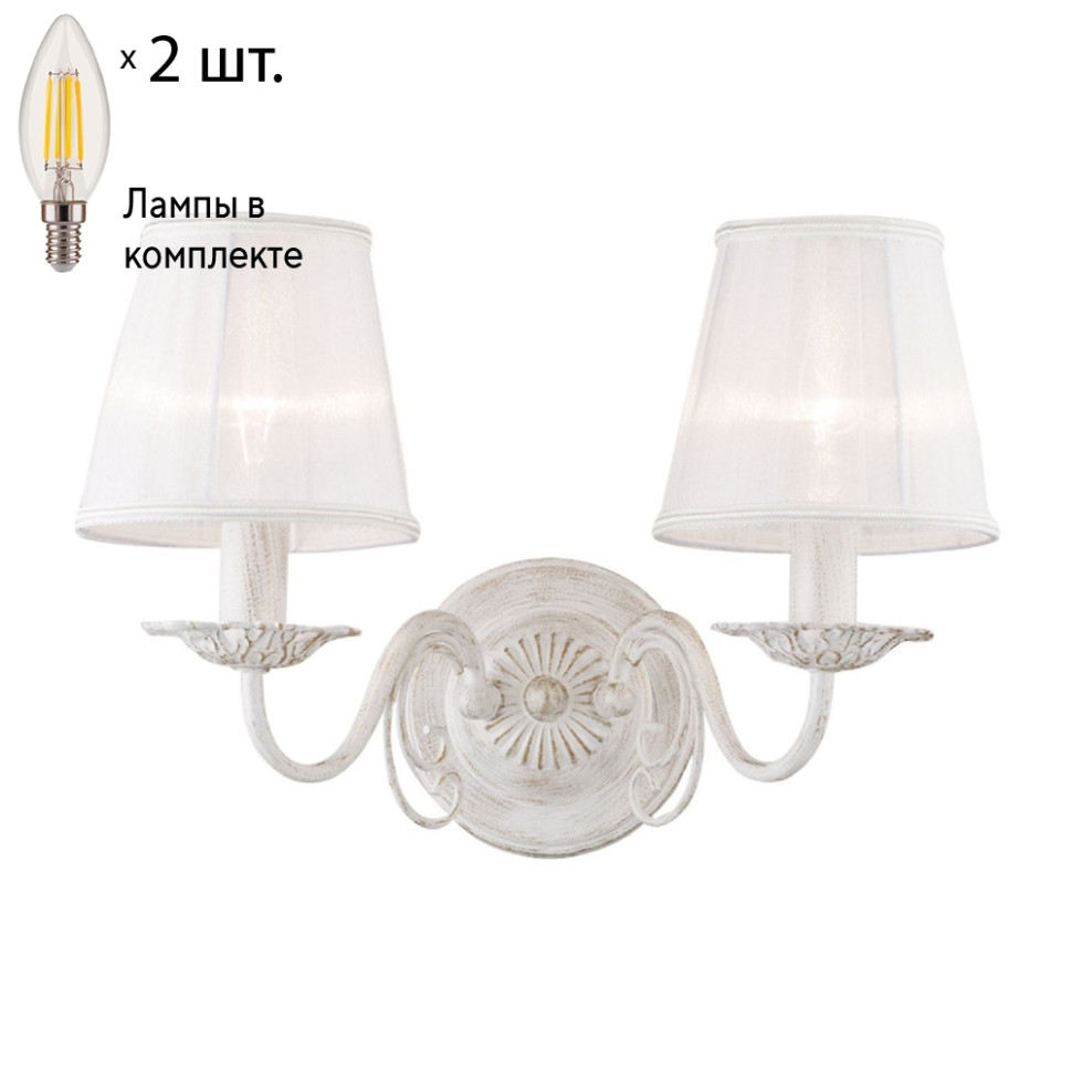 Бра с лампочками Favourite Malta 1730-2W+Lamps E14 Свеча, цвет белый с золотой патиной 1730-2W+Lamps E14 Свеча - фото 1