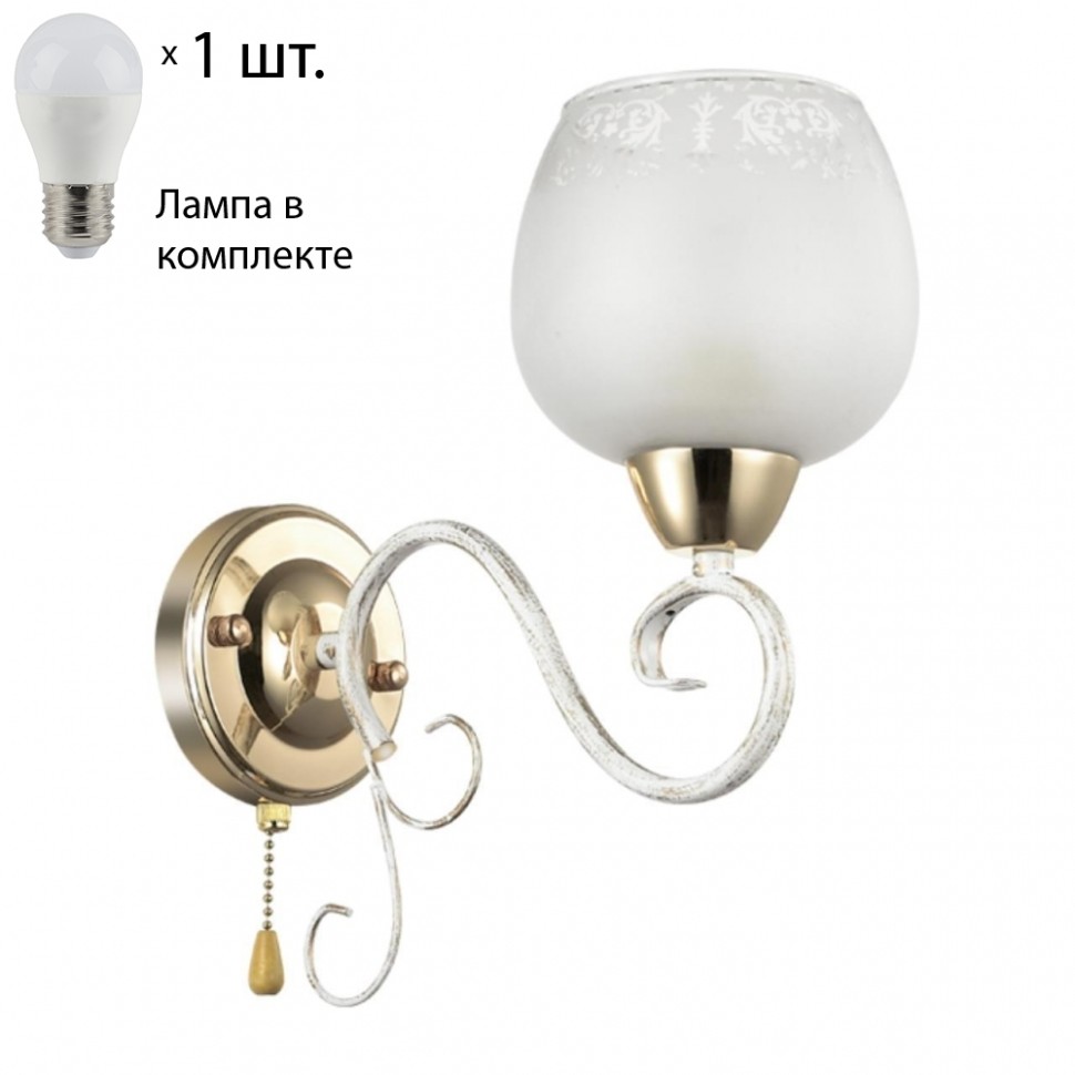 Бра Lumion Biancopa с лампочкой 3505/1W+Lamps E27 P45, цвет белый с золотой патиной, золото 3505/1W+Lamps E27 P45 - фото 1
