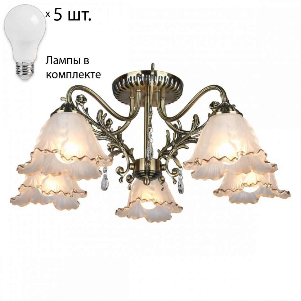 Люстра потолочная с лампочками Omnilux OML-54807-05+Lamps, цвет бронза OML-54807-05+Lamps - фото 1
