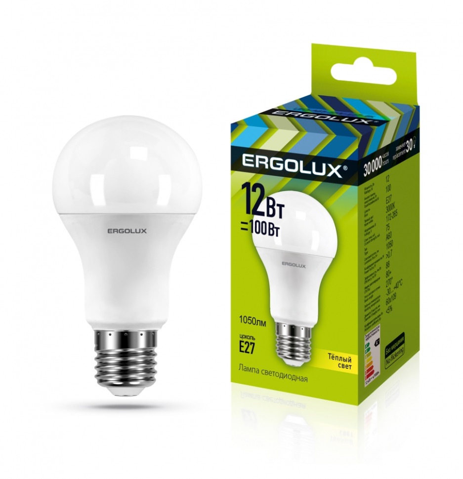 Светодиодная лампа E27 12W 3000K (теплый) Ergolux LED-A60-12W-E27-3K (12150) паровой электрический утюг ergolux