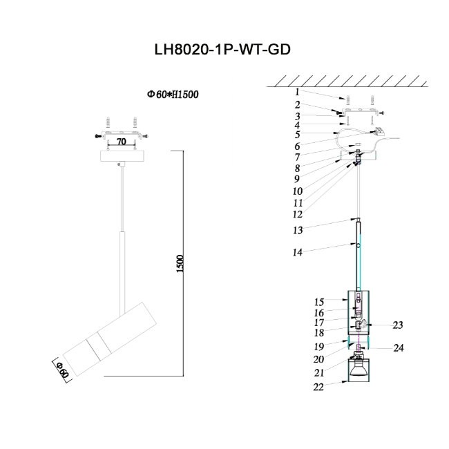 Подвесной светильник Lumien Hall Sauris LH8020/1P-WT-GD, цвет белый+золото - фото 4