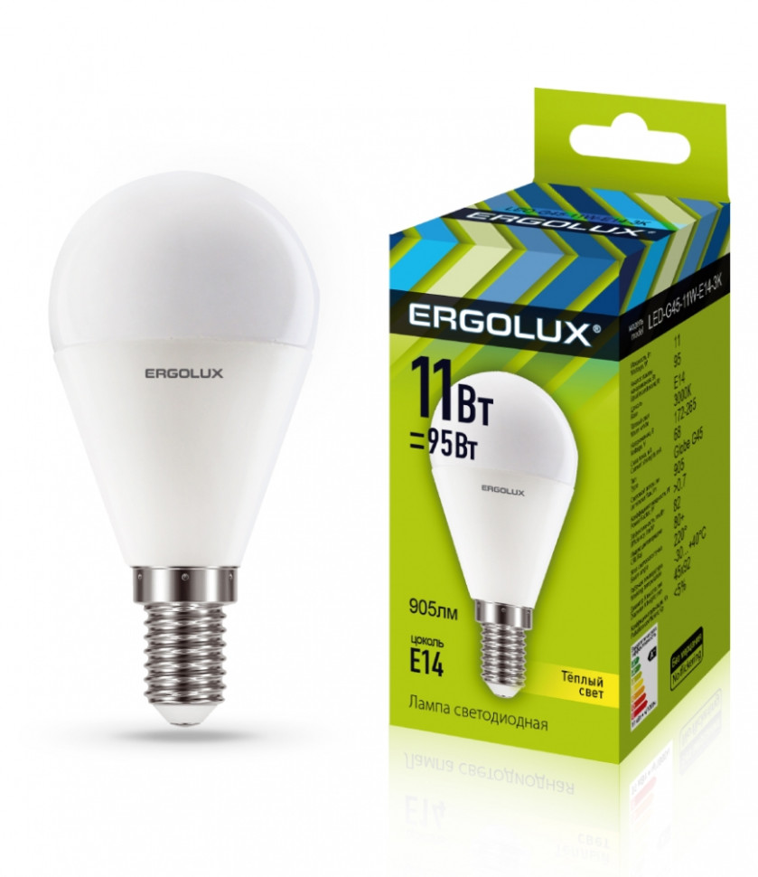 Светодиодная лампа E14 11W 3000К (теплый) Ergolux LED-G45-11W-E14-3K (13627) - фото 1