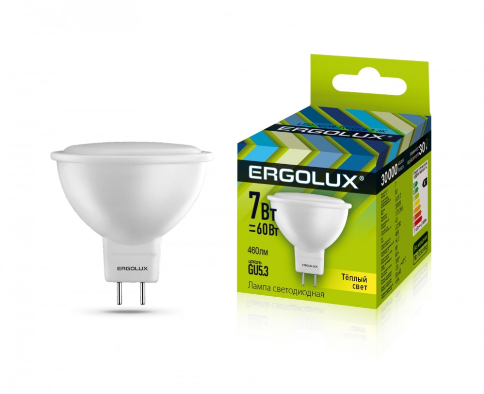 Светодиодная лампа GU5.3 7W 3000К (теплый) Ergolux LED-JCDR-7W-GU5.3-3K (12158) паровой электрический утюг ergolux
