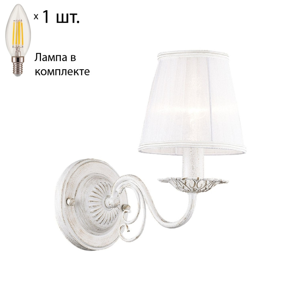 Бра с лампочкой Favourite Malta 1730-1W+Lamps E14 Свеча, цвет белый с золотой патиной 1730-1W+Lamps E14 Свеча - фото 1