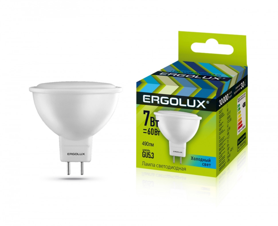 Светодиодная лампа GU5.3 7W 4500К (белый) Ergolux LED-JCDR-7W-GU5.3-4K (12159) паровой электрический утюг ergolux