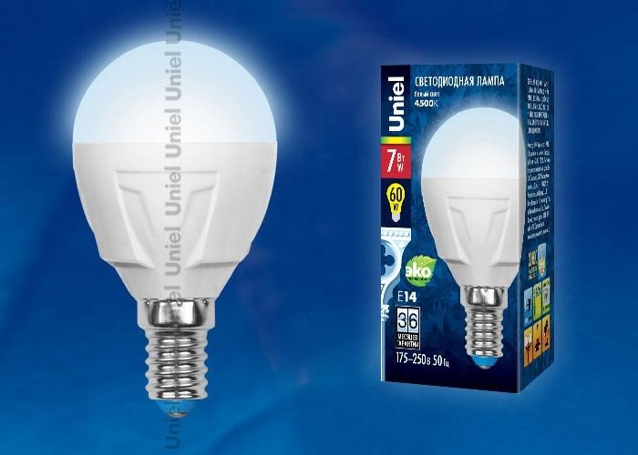 Лампа светодиодная шар E14 7W 4500K (Белый свет) матовая Uniel Palazzo LED-G45-7W/NW/E14/FR PLP01WH картон (UL-00000771) LED-G45-7W/NW/E14/FR PLP01WH картон - фото 2