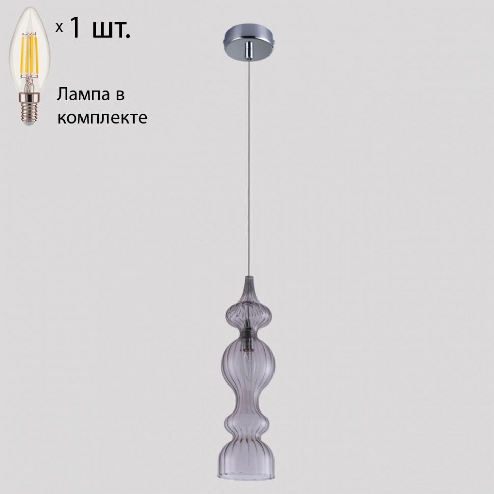 Подвесной светильник Crystal Lux с лампочкой Iris SP1 A Smoke+Lamps E14 Свеча, цвет хром Iris SP1 A Smoke+Lamps E14 Свеча - фото 1