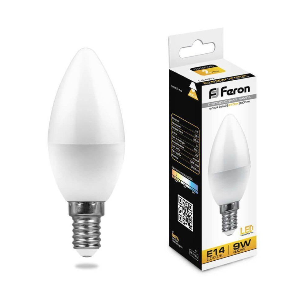 Лампа светодиодная Feron LB-570 Свеча E14 9W 2700K 25798