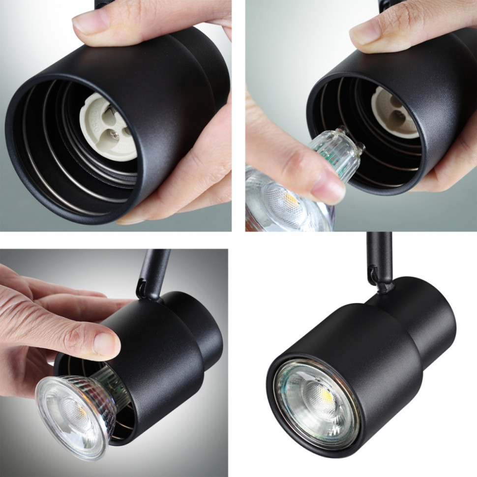 Однофазный светильник для шинопровода со светодиодной лампочкой GU10, комплект от Lustrof. №369597-647364, цвет черный - фото 2