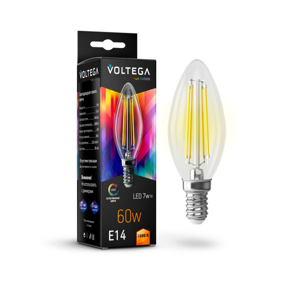 Филаментная светодиодная лампа E14 7W 2800K (теплый) Crystal Voltega 7152 светодиодная лампа voltega 7152