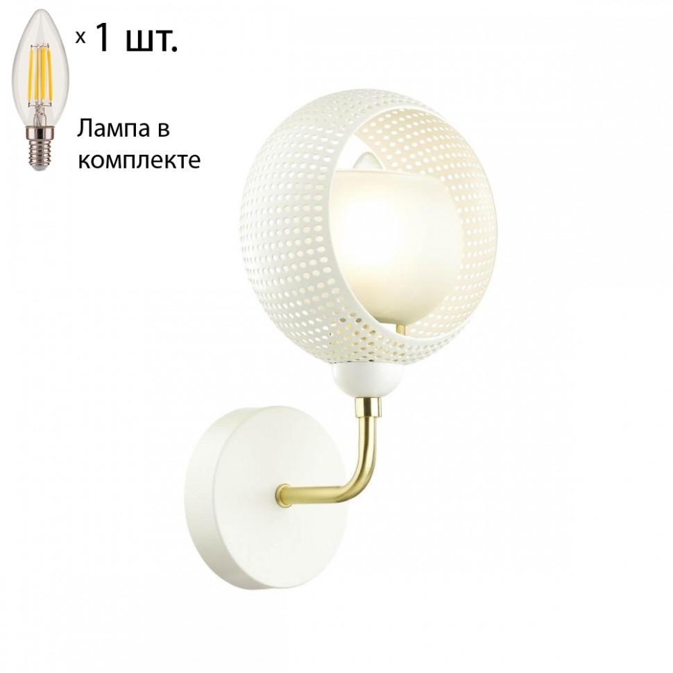 Бра Lumion Noelle с лампочкой 4531/1W+Lamps E14 Свеча, цвет белый, матовое золото 4531/1W+Lamps E14 Свеча - фото 1