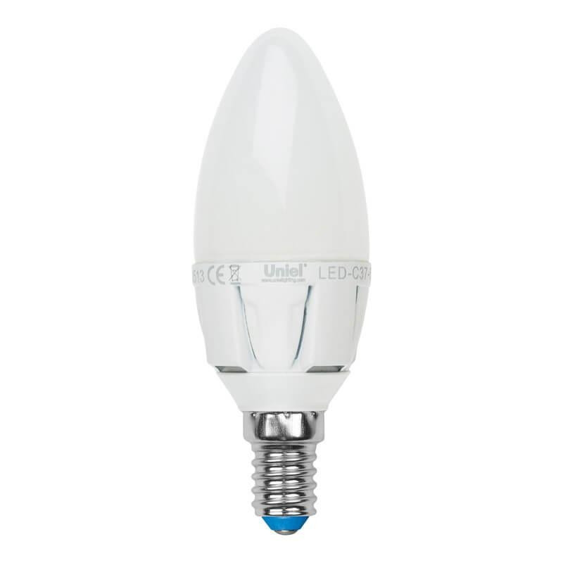 Лампа светодиодная диммируемая свеча E14 6W 3000K (теплый белый) Uniel Palazzo LED-C37-6W/WW/E14/FR/DIM PLP01WH картон (UL-00000690) LED-C37-6W/WW/E14/FR/DIM PLP01WH картон - фото 1