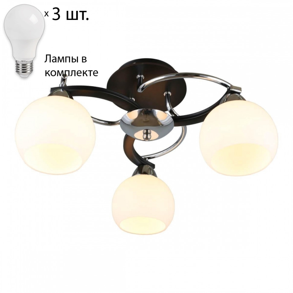 Люстра потолочная с лампочками Omnilux OML-25407-03+Lamps, цвет хром+черный OML-25407-03+Lamps - фото 1
