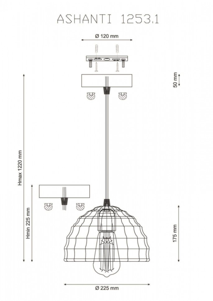 Ashanti 1253.1 Подвесной светильник Lucia Tucci, цвет черный - фото 3